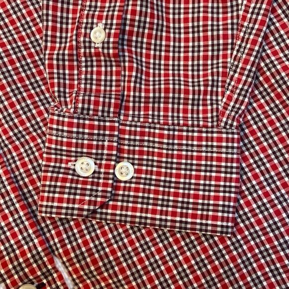 Nautica Long Sleeve Button Up Dress Shirt Small Pattern Red Navy Plaid Men Sz XL - Picture 7 of 12